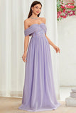 Robe de bal longue florale violet gris à épaules dénudées