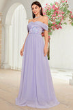 Robe de bal longue florale violet gris à épaules dénudées
