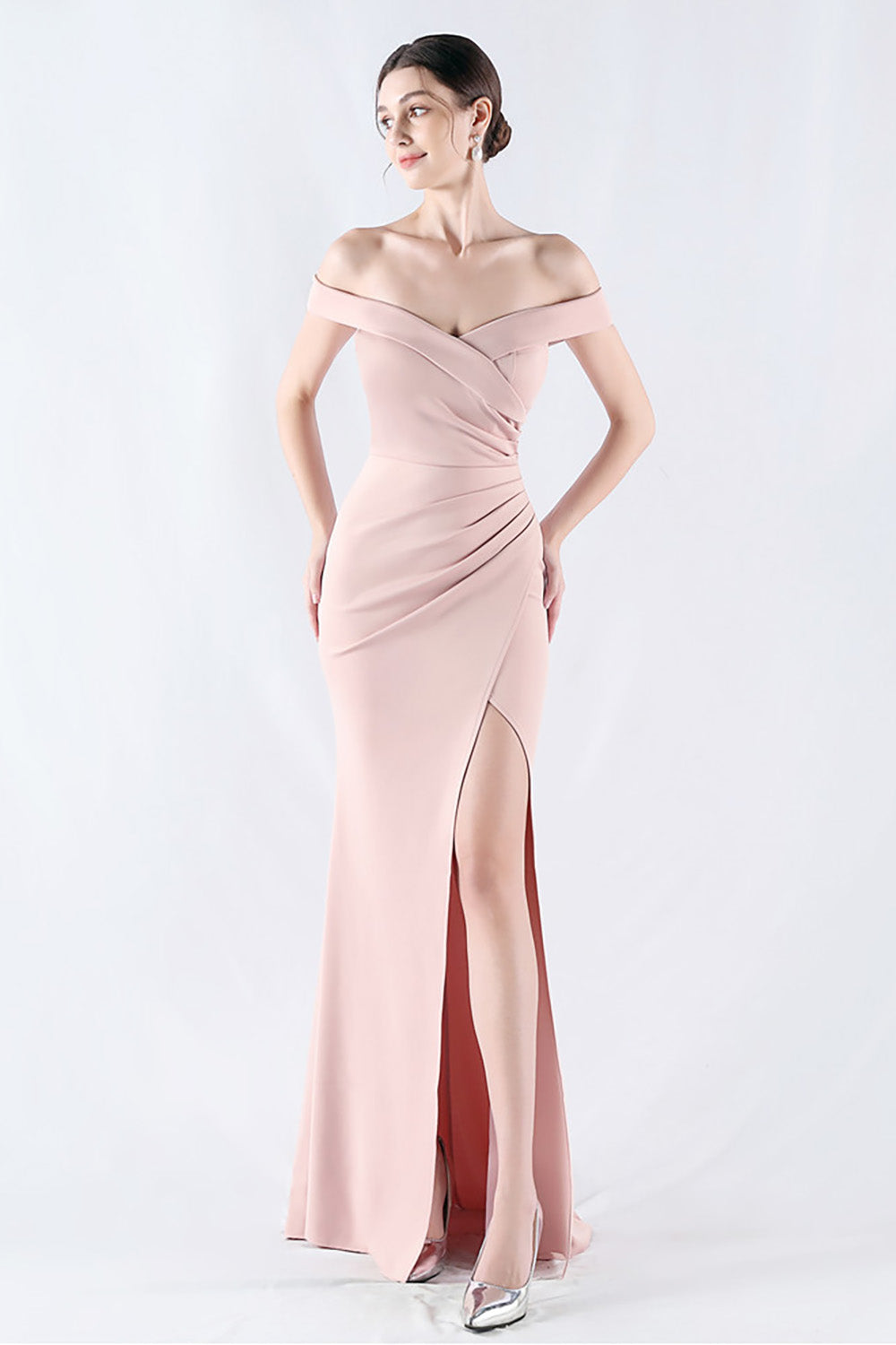 Sirène bordeaux Robe longue de soirée à épaules dénudées avec fente