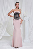 Sirène Robe de bal longue en dentelle bustier rose