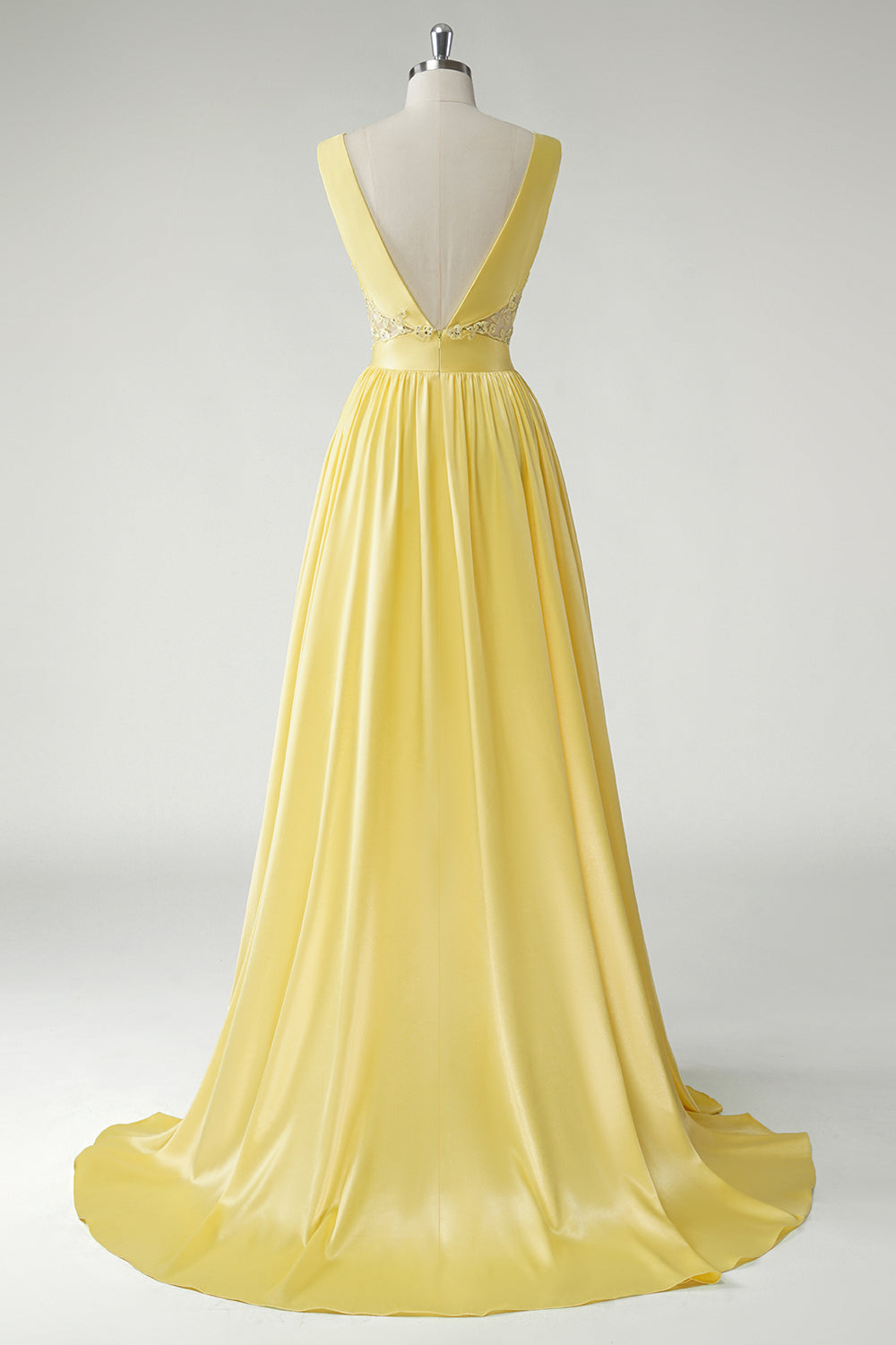 Jaune Une ligne profonde Col en V Robe De Soirée longue