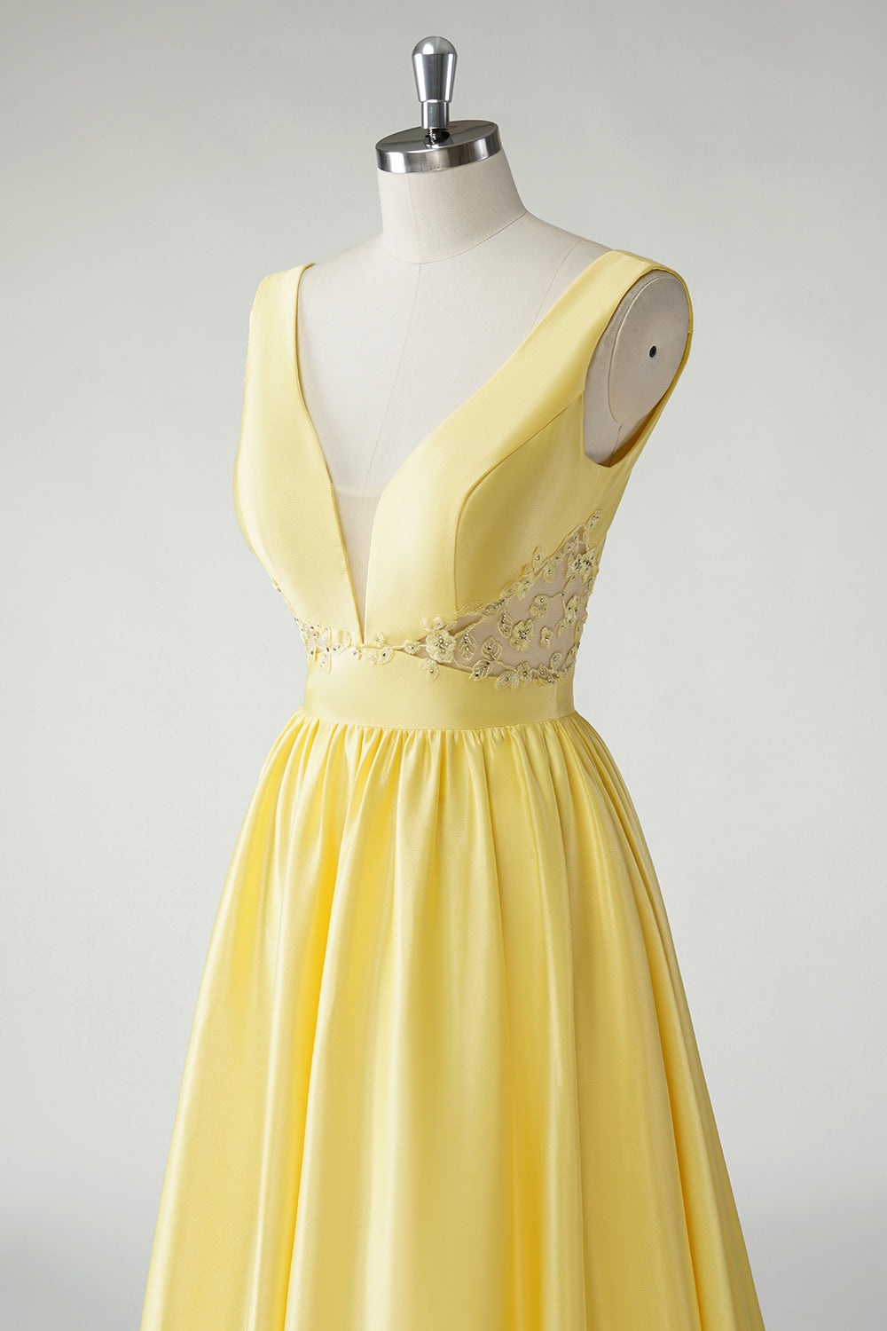 Jaune Une ligne profonde Col en V Robe De Soirée longue