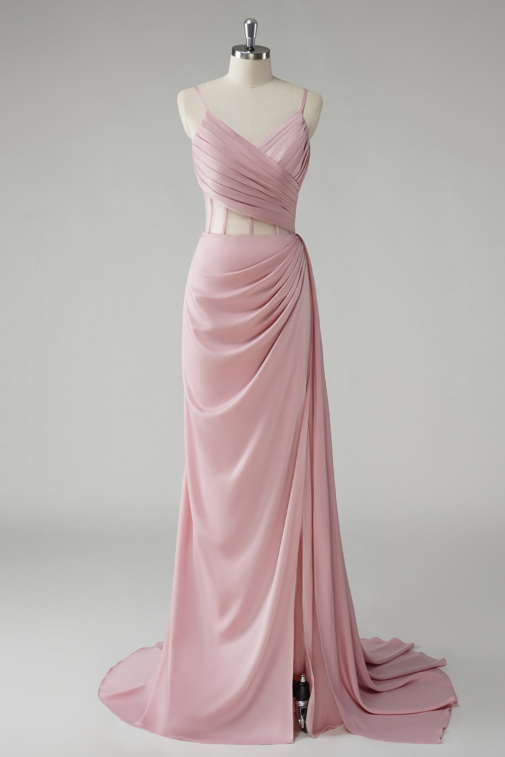 Blush Spaghetti Straps Corset Plissé Fourreau Robe De Soirée