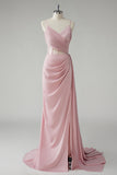 Blush Spaghetti Straps Corset Plissé Fourreau Robe De Soirée