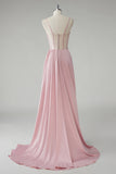 Blush Spaghetti Straps Corset Plissé Fourreau Robe De Soirée