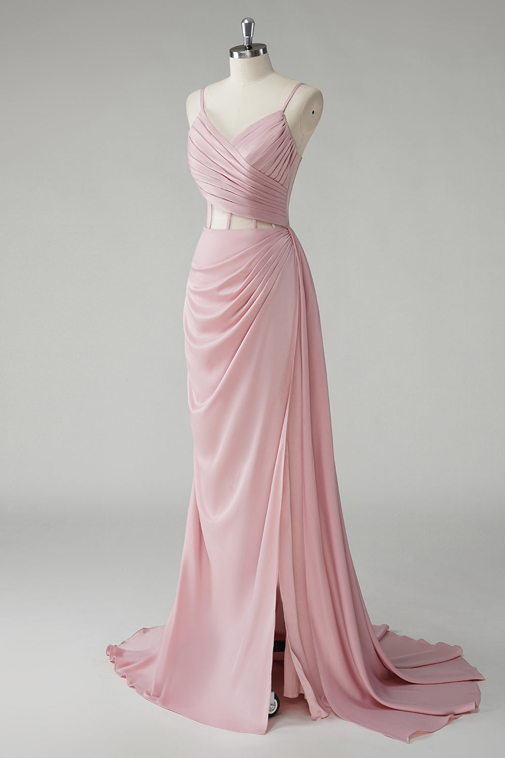 Blush Spaghetti Straps Corset Plissé Fourreau Robe De Soirée