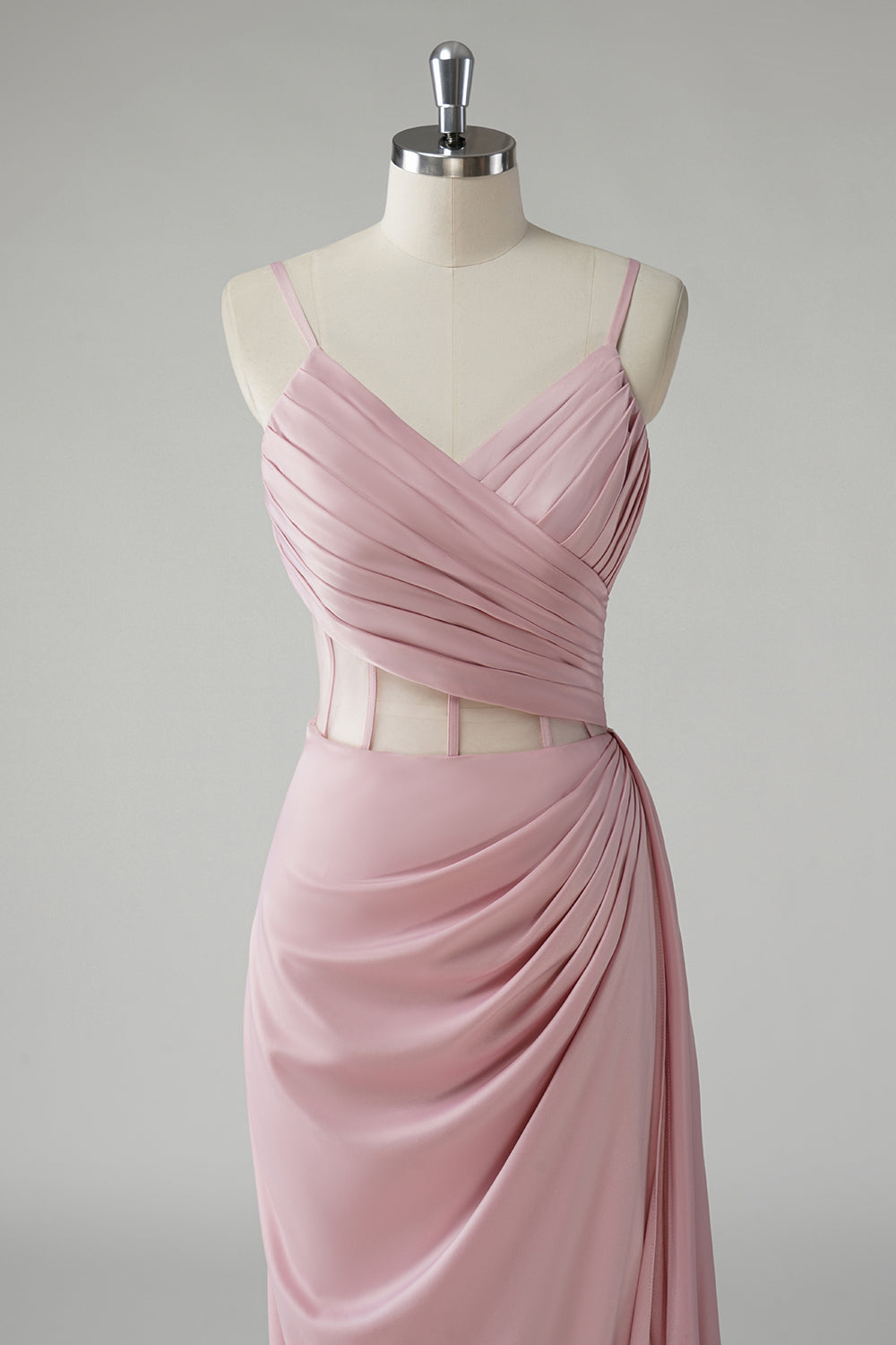 Blush Spaghetti Straps Corset Plissé Fourreau Robe De Soirée