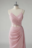 Blush Spaghetti Straps Corset Plissé Fourreau Robe De Soirée