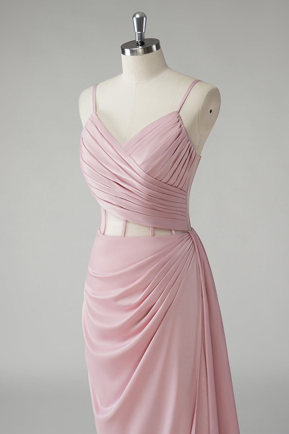 Blush Spaghetti Straps Corset Plissé Fourreau Robe De Soirée