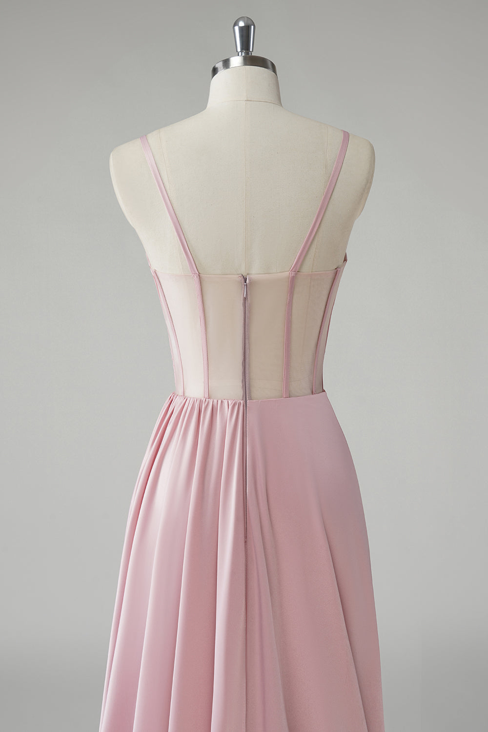 Blush Spaghetti Straps Corset Plissé Fourreau Robe De Soirée