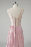 Blush Spaghetti Straps Corset Plissé Fourreau Robe De Soirée