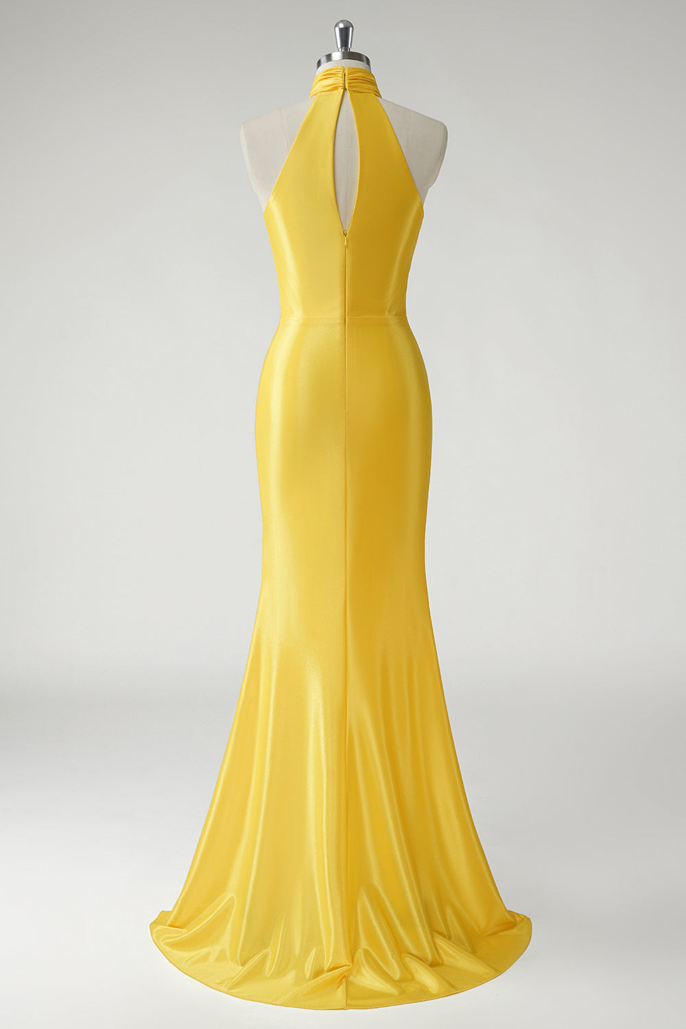 Sirène jaune Robe De Soirée en satin dos nu