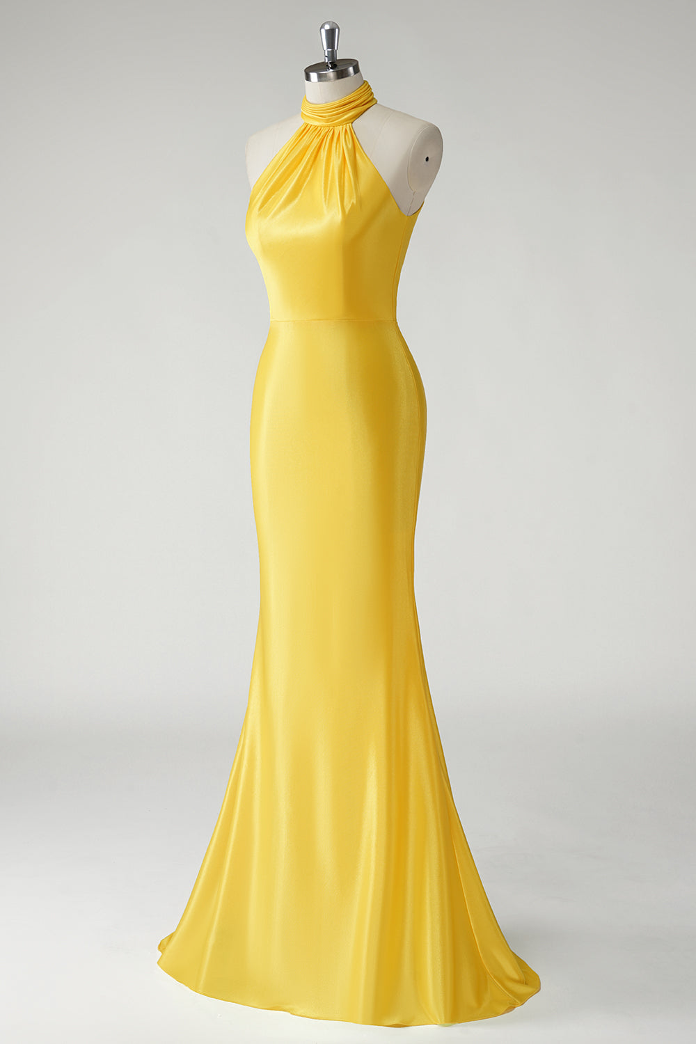 Sirène jaune Robe De Soirée en satin dos nu