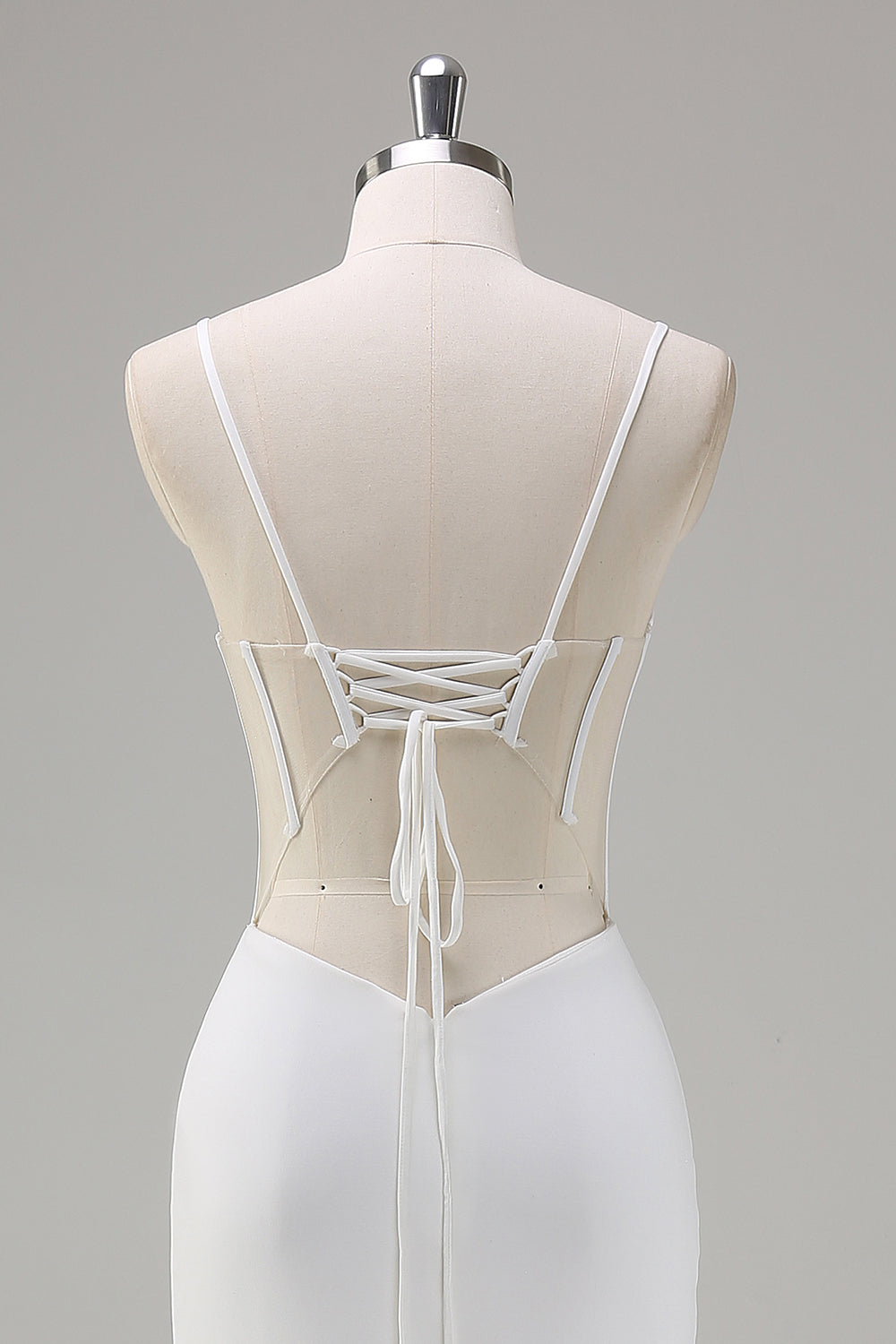 Sirène blanche spaghetti bretelles Corset robe de bal longue avec lacets dans le dos