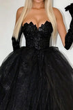 Robe de bal noire scintillante sans bretelles à volants Tulle Robe longue de bal