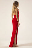 Rouge Une Épaule Sirène Satin Longue Robe de Bal Militaire avec Fente