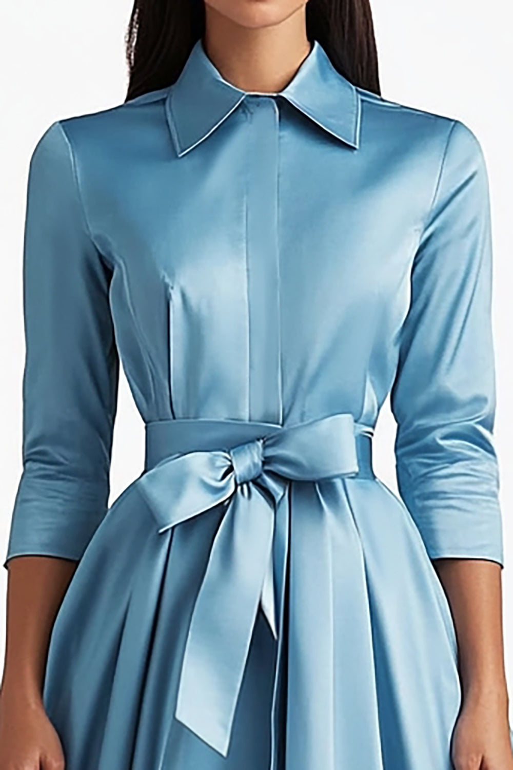 Bleu A Ligne évasée Fermeture boutonnée sur le devant Robe formelle mi-longue à manches longues