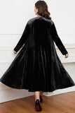 Robe noire à col rond à manches longues trapèze Mère de la mariée