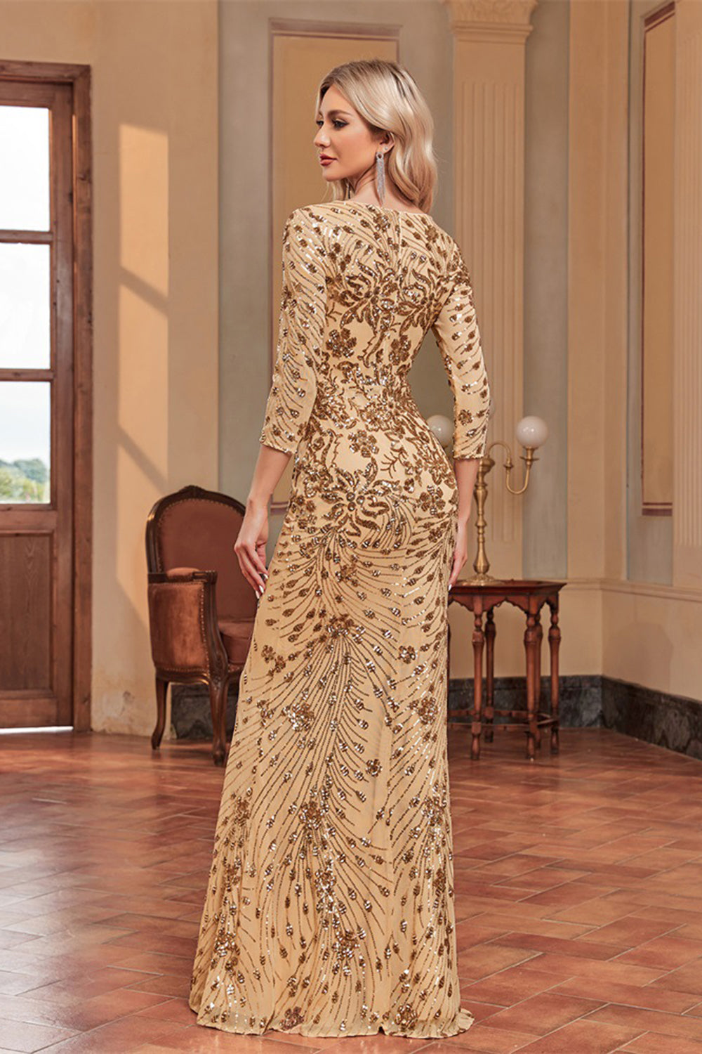 Robe scintillante vert foncé sirène sirène appliques col carré mère de la mariée avec manches 3/4