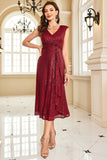 Robe sans manches fourreau bordeaux scintillant à sequins Mère de la mariée