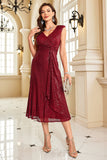 Robe sans manches fourreau bordeaux scintillant à sequins Mère de la mariée