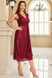 Robe sans manches fourreau bordeaux scintillant à sequins Mère de la mariée