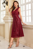 Robe sans manches fourreau bordeaux scintillant à sequins Mère de la mariée