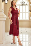 Robe sans manches fourreau bordeaux scintillant à sequins Mère de la mariée