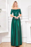 Satin vert foncé scintillant Une ligne Robe mère de la mariée