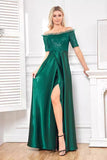 Satin vert foncé scintillant Une ligne Robe mère de la mariée