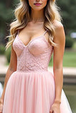 Rose A Line Spaghetti Straps Robe de Bal Longue avec Dentelle