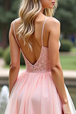 Rose A Line Spaghetti Straps Robe de Bal Longue avec Dentelle
