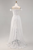 Robe de mariée bohème blanche en dentelle à épaules dénudées