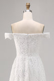 Robe de mariée bohème blanche en dentelle à épaules dénudées