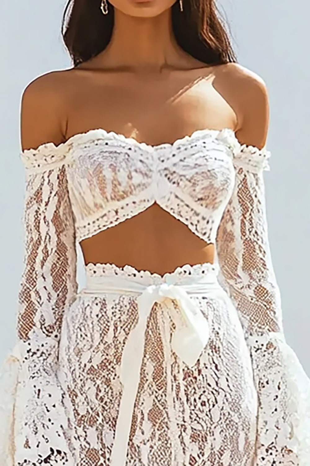 Boho Épaule Dénudée Dentelle Sirène Blanche Robe de mariée