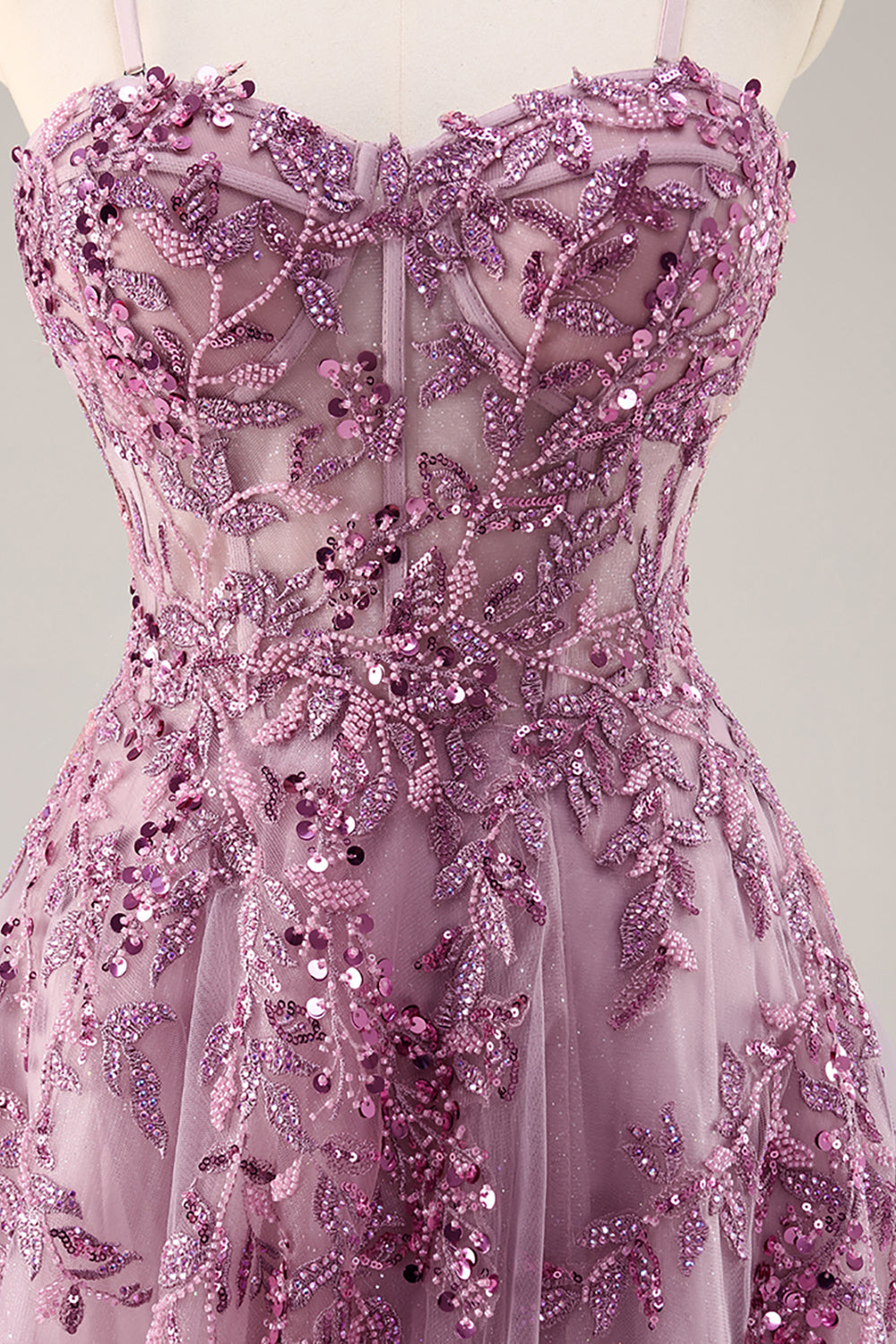 Gris violet perlé Corset Applique Robe De Soirée longue avec fente