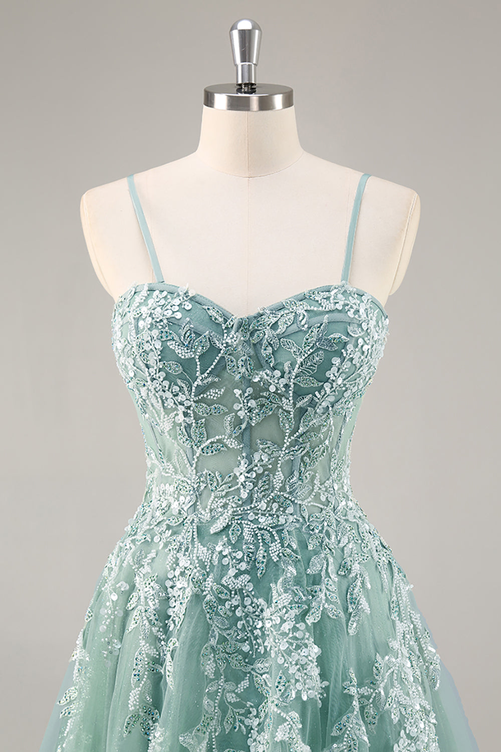 Gris violet perlé Corset Applique Robe De Soirée longue avec fente