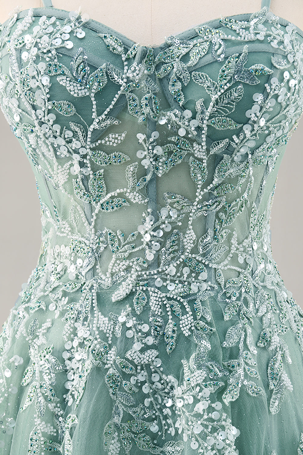 Gris violet perlé Corset Applique Robe De Soirée longue avec fente