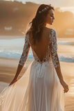 Robe de mariée en tulle blanc Boho Sweep Train avec appliques