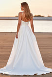 Satin blanc Une ligne Boho High-Low Robe de mariée