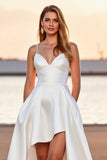 Satin blanc Une ligne Boho High-Low Robe de mariée