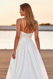 Satin blanc Une ligne Boho High-Low Robe de mariée