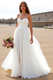 Robe de mariée bustier en mousseline de soie blanche A Line Sweep Train