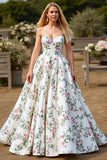 Robe de mariée blanche Sweetheart A Line Sweep Train avec des fleurs