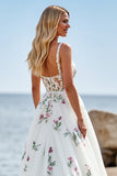 Robe de mariée en tulle blanc une ligne Boho Sweep Train avec appliques