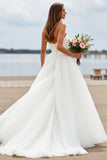 Robe de mariée en tulle blanc Sweetheart une ligne Boho Sweep Train