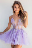 Tulle lilas Une ligne paillettes applique Robe de retour