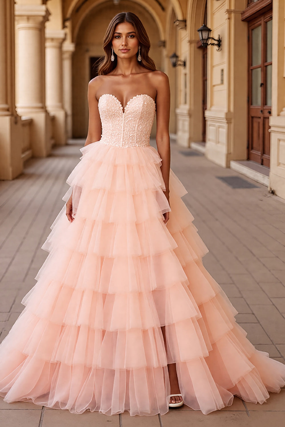 Blush A Line Tulle Robe de Bal à Volants