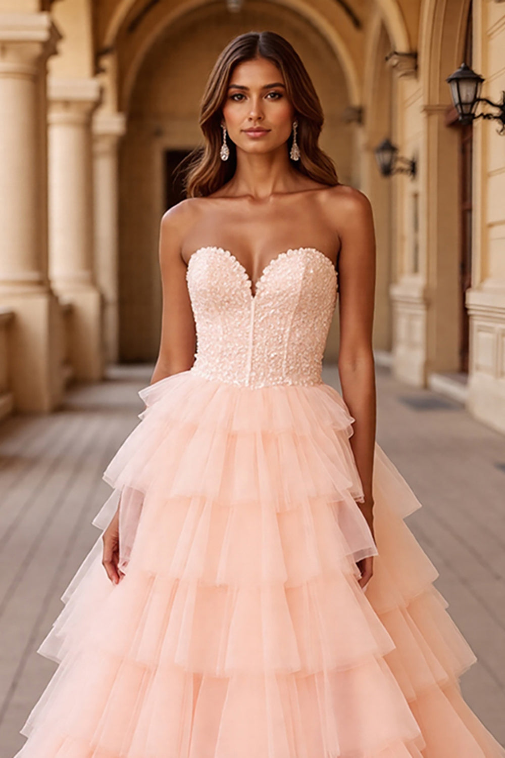Blush A Line Tulle Robe de Bal à Volants