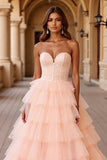Blush A Line Tulle Robe de Bal à Volants